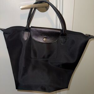 Longchamp Black Nylon Small Tote with Leather Trim Handles